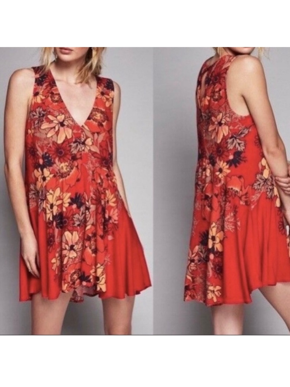 Free People Floral Mini Dress / Tunic in Red size L NWOT